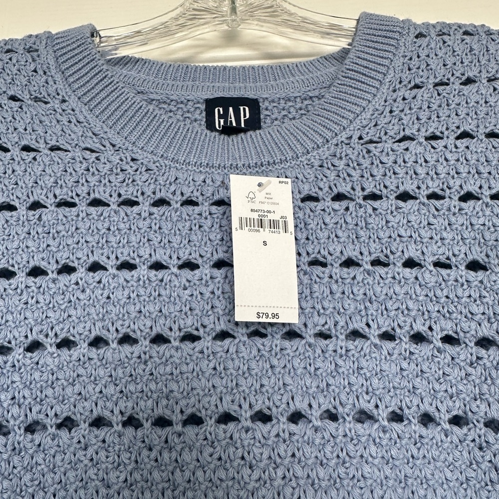 GAP Light Blue Perforated Crewneck Sweater - Size S - Oversized Fit - NWT - Picture 5 of 6